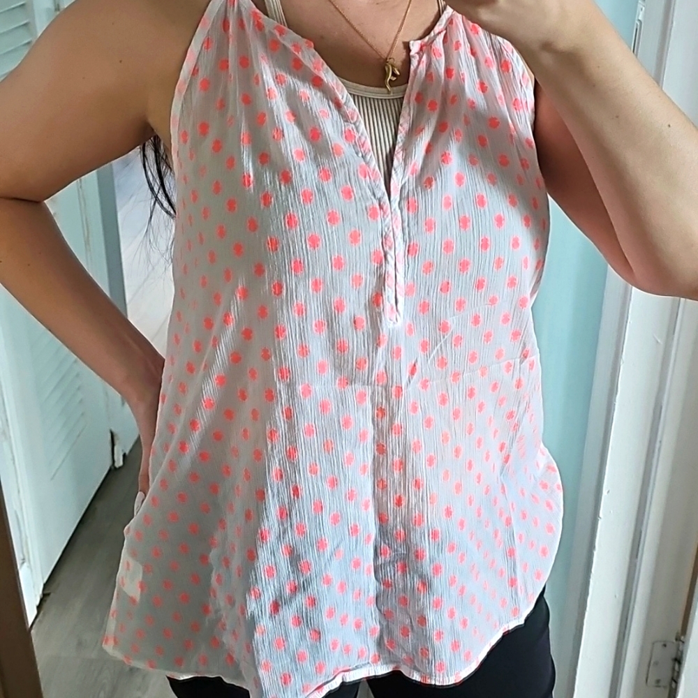 Old Navy White Halter Top with Neon Pink Dots